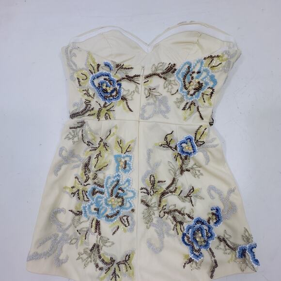 Mac Duggal Embellished Strapless Romper Size 2 Ivory Blue Beaded Floral Mini NWT - Picture 8 of 15
